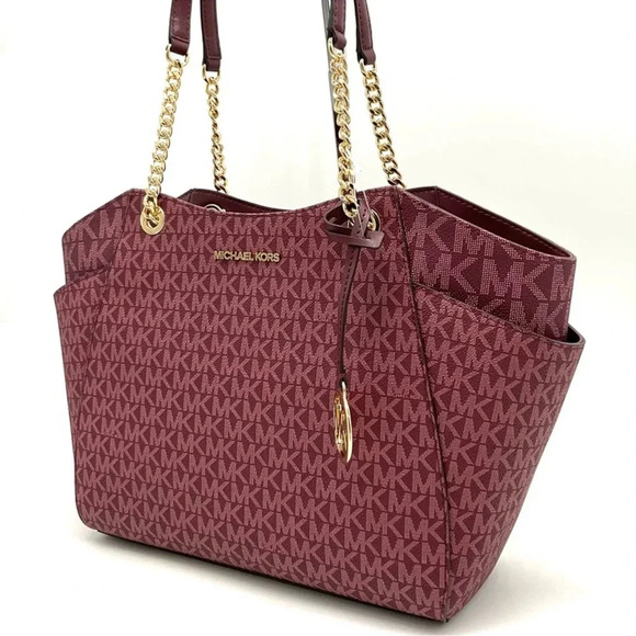 Michael Kors Large Jet Set Travel Chain Shoulder Bag Ruby Red - Picture 2 of 10
